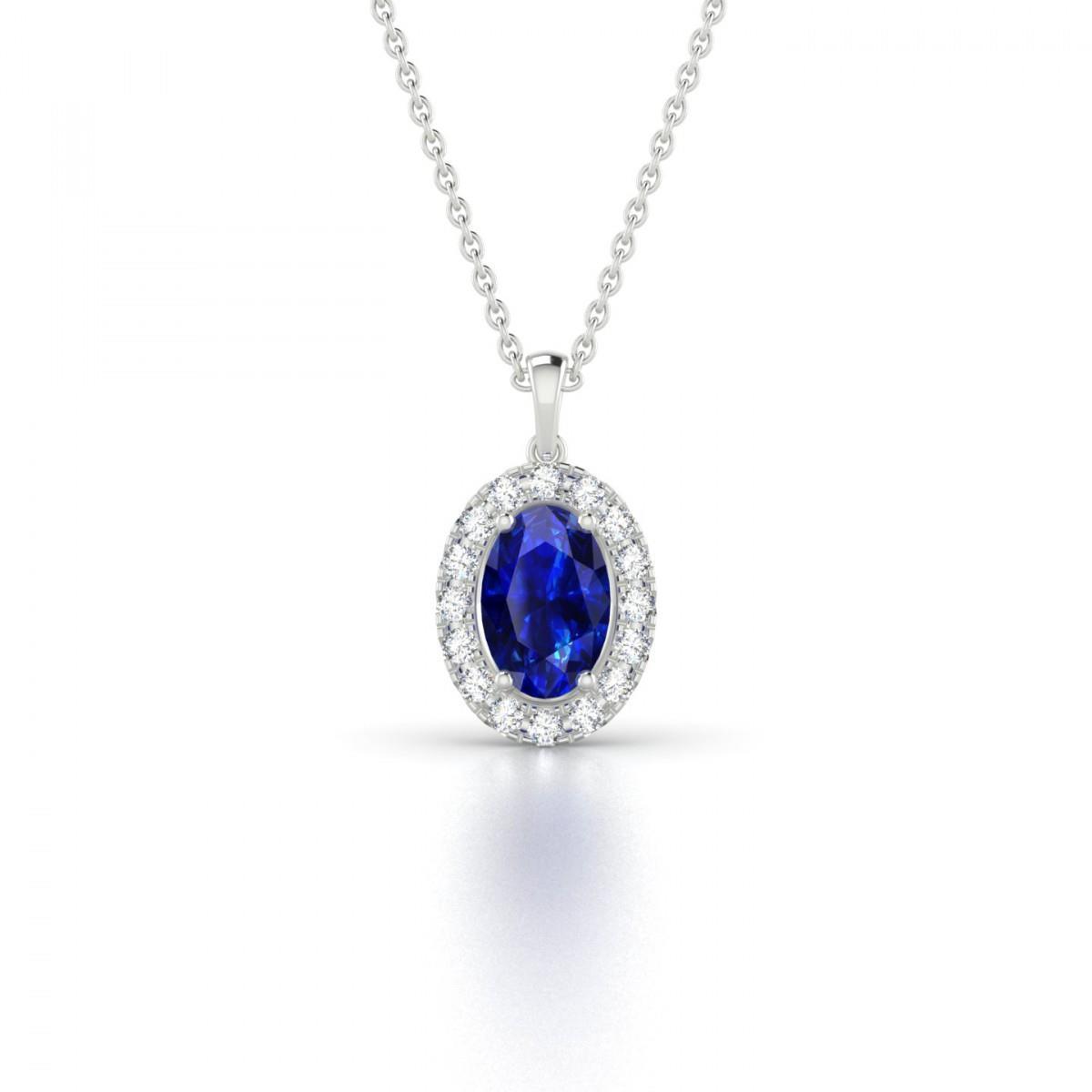 Diamonds 3.25 Carats Ceylon Sapphire Pendant Necklace Gold 14K