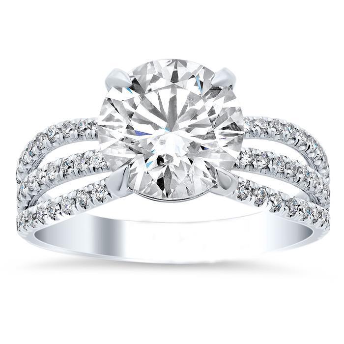 Diamonds Engagement Ring 5 Carats Triple Shank Pave White Gold 14K