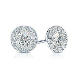 Diamonds Halo Women Studs Earrings 3.60 Carats Gold White 14K