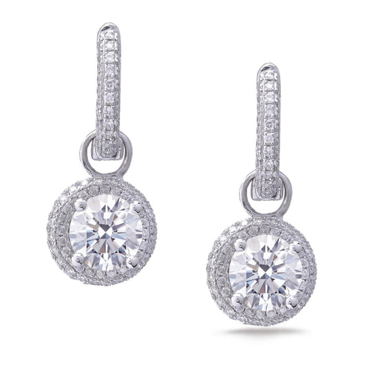 Diamonds Ladies Dangle Earrings Round Cut 2.90 Carats White Gold 14K