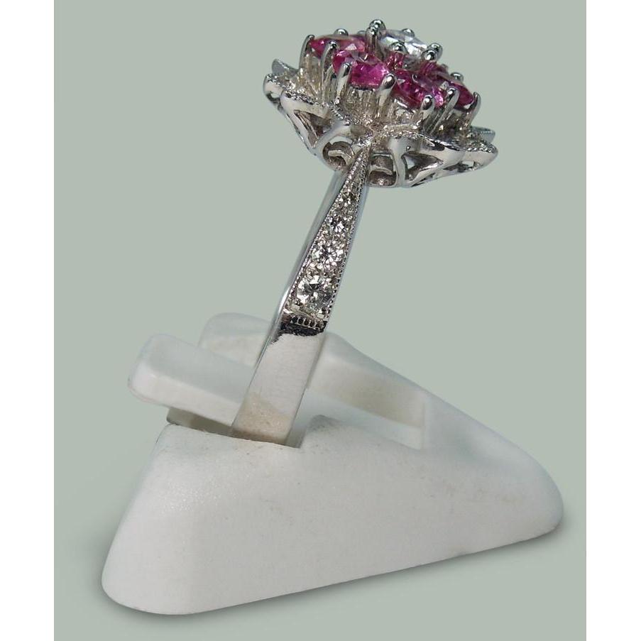 Diamonds & Pink Sapphires 1.15 Ct. Flower Style Ring White Gold 18K