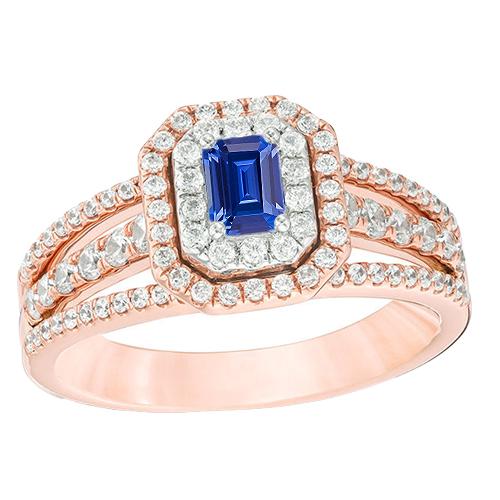 Double Halo Blue Sapphire Gemstone Wedding Ring 3 Carats Rose Gold 14K