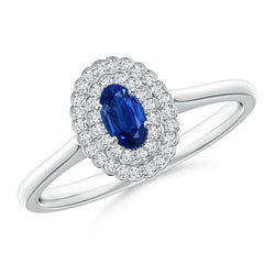 Double Halo Blue Sapphire With Diamonds Ring 3.25 Carats