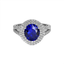 Double Halo Ceylon Sapphire Engagement Ring 6.75 Carats Ladies Jewelry