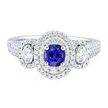 Double Halo Cushion Sapphire Ring 3 Carats White Gold 14K
