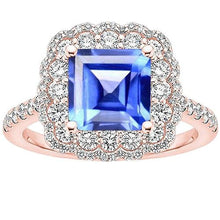 Double Halo Diamond Engagement Ring 5 Carats Asscher Ceylon Sapphire