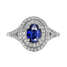 Double Halo Diamond Ring With Oval Blue Sapphire Gold 14K 11.25 Carats