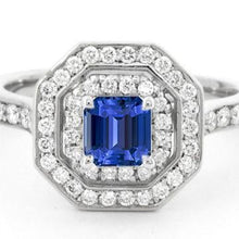 Double Halo Emerald Sapphire Ring 2.50 Carats Round Diamonds Prong Set