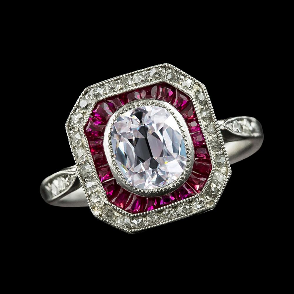 Double Halo Ring Cushion Old Miner Diamond Pink Sapphire 5 Carats