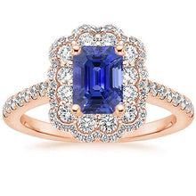 Double Halo Ring Emerald Sri Lankan Sapphire & Diamond 5 Carats