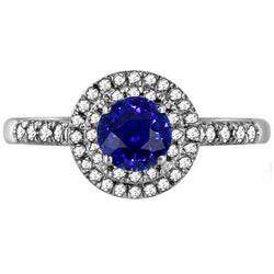 Double Halo Round Sapphire Ring 3 Carats Pave Set Natural Earth Mined Diamond Jewellery