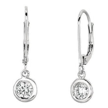 Drop Down Bezel Earrings Round Diamond Pair 0.50 Carats White Gold 14K