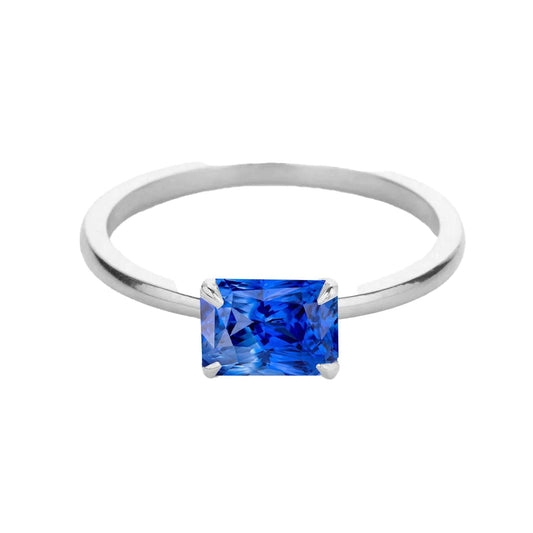 Eagle Claw Prongs Radiant Solitaire Ring Light Blue Sapphire Gold 14K