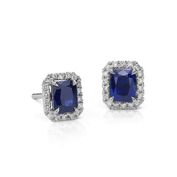 Eagle Claws Ceylon Sapphire Natural Earth Mined Diamond Cluster Stud Earring White Gold 14K