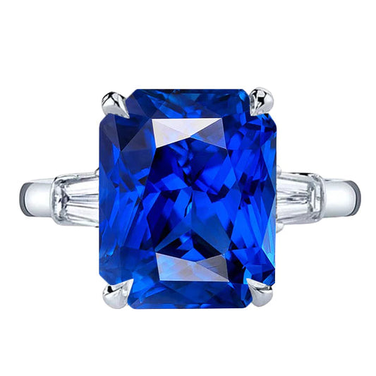 Eagle Claws Diamond Ring Prong Set Radiant Blue Sapphire 7 Ct Gold 14K