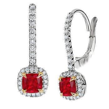 Eagle Claws Ruby Dangle Diamond Earrings Two Tone Gold 14K