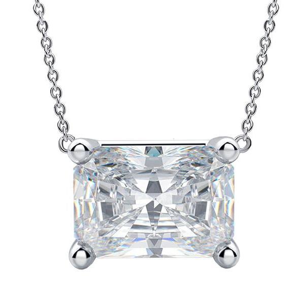East West Set Diamond Pendant Dog Ear Radiant Cut 3 Carat Single Prong