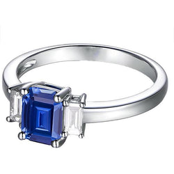 Emerald 3 Stone Blue Sapphire Wedding Ring 2.50 Carats Gold Jewellery