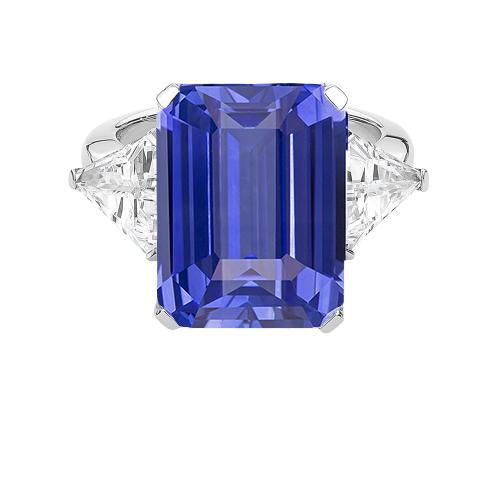 Emerald 3 Stone Ceylon Sapphire Ring With Trillion Diamond 3.50 Carats