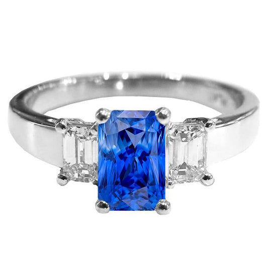 Emerald 3 Stone Diamond Gemstone Ring 3 Carats Light Blue Sapphire