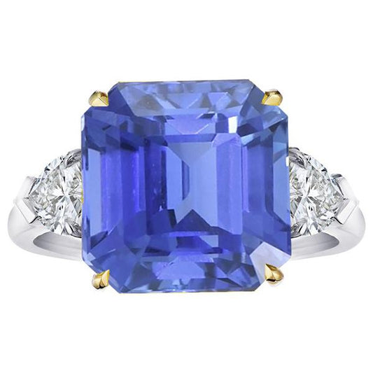Emerald 3 Stone Diamond Ring Blue Sapphire 5 Carats Two Tone Gold