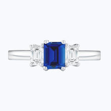 Emerald 3 Stone Ring 2 Carats Blue Sapphire & Diamond Jewelry Gold 14K