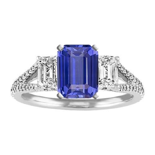 Emerald 3 Stone Sapphire Ring With Accents Split Shank 3.50 Carats