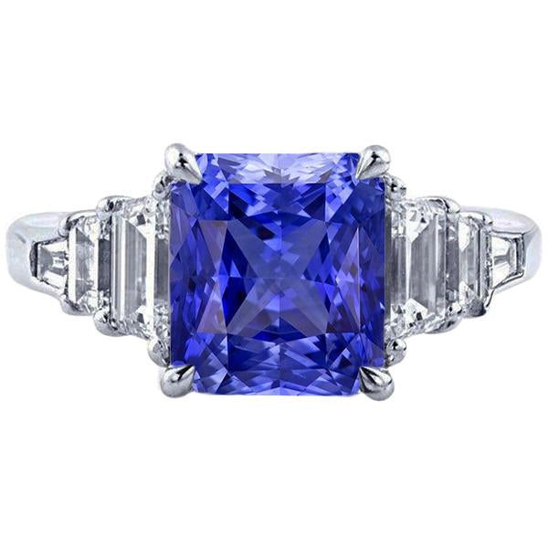 Emerald & Baguette Diamond Blue Sapphire Anniversary Ring New 4 Carats