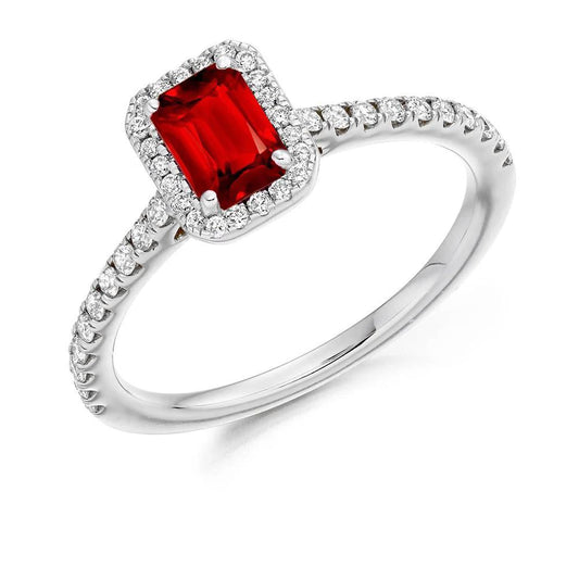 Emerald Cut Red Ruby Diamond 2.30 Carats Anniversary Ring