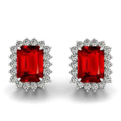 Emerald Cut Ruby 10 Carats Stud Earrings White Gold 14K