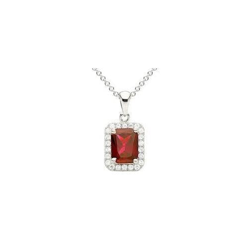 Emerald Cut Ruby & Diamond Necklace Pendant White Gold 14K 4.40 Carats