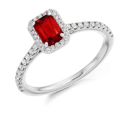 Emerald Cut Ruby Round Diamonds Ring 2.30 Carats 14K White Gold