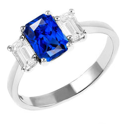 Emerald Natural Earth Mined Diamond 3 Stone Sapphire Anniversary Ring 2.50 Carats Gold 14K