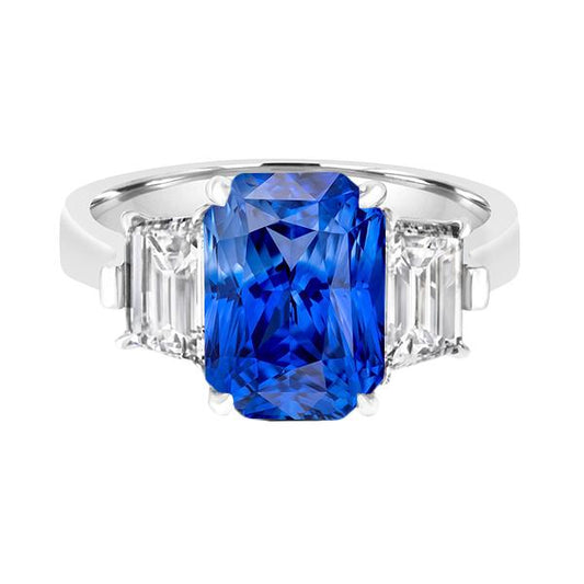 Emerald Diamond Anniversary Ring 3 Carats Light Blue Sapphire 3 Stone