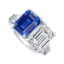 Emerald Diamond & Blue Sapphire Ring 4.50 Carats Gold Baguette Accents