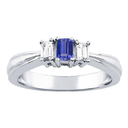 Emerald Natural Earth Mined Diamond & Ceylon Sapphire Ring 3 Stone 2 Carats Tapered Shank