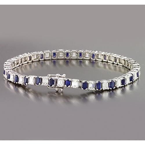 Emerald Diamond Ceylon Sapphire Tennis Bracelet Prong Set 10 Carats