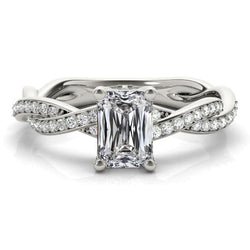 Emerald Diamond Engagement Ring Prong Twisted Shank 4 Carats