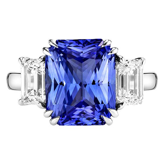 Emerald Diamond Jewelry 3 Stone Ring Radiant Sapphire 5 Carats