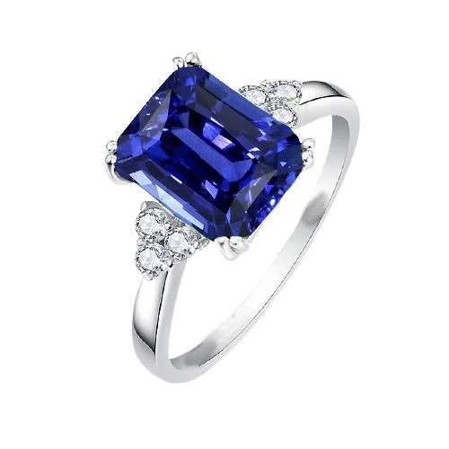 Emerald Diamond Ring Deep Blue Sapphire 3 Carats 14K Gold