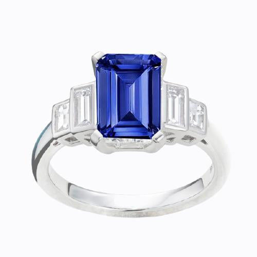 Emerald Diamond Sapphire Anniversary Ring 2.50 Carats Ladies Gold 14K