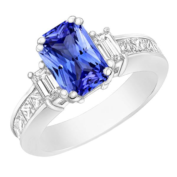 Emerald Diamond & Sapphire Ring 3 Stone Style 4.50 Carats Channel Set