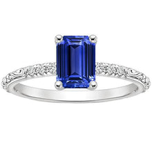 Emerald Gemstone with Accents Ring Blue Sapphire & Diamond 3.50 Carats
