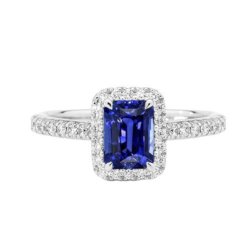 Emerald Halo Anniversary Ring Ceylon Sapphire & Diamonds 3 Carats