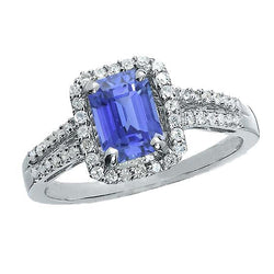 Emerald Halo Engagement Ring Blue Sapphire 4 Carats Double Shank