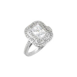 Emerald & Halo Round Diamond Engagement Ring 2.21 Carat White Gold 14K