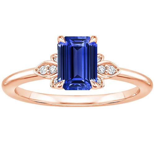 Emerald Rose Gold 14K Ring Ceylon Sapphire & Diamond 3.50 Carats