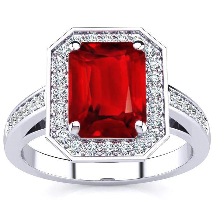 Emerald Ruby Diamond Ring 11 Carats White Gold 14K Prong Set Jewelry