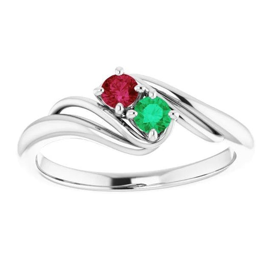 Emerald & Ruby Stones 1 Carat Ring Bypass Shank White Gold 14K