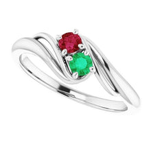 Emerald & Ruby Stones 1 Carat Ring Bypass Shank White Gold 14K